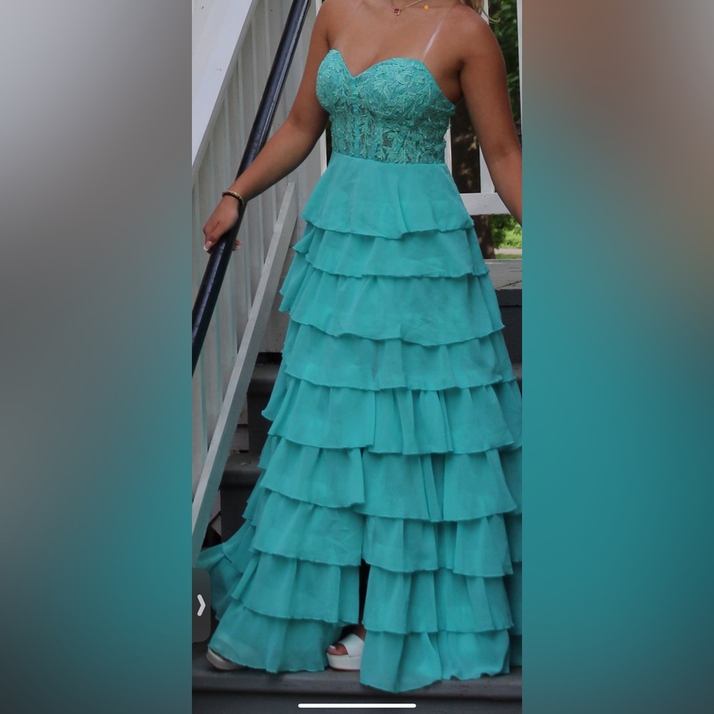 Teal Tiered Ruffle Dress
